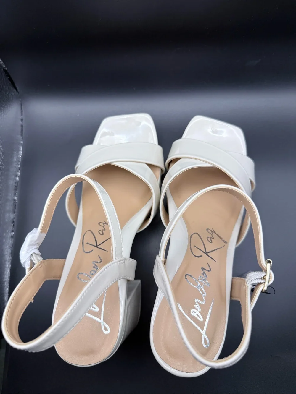 London Rag - Off-White (Bone) Patent Platform Block Heel Sandals